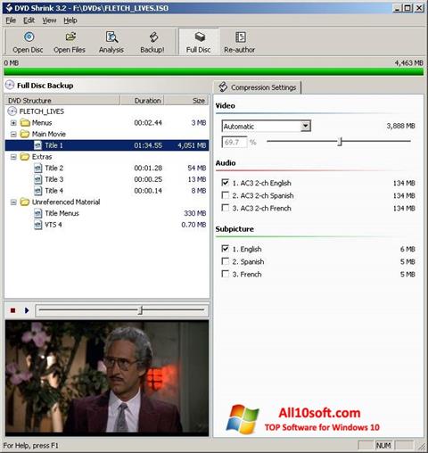 Capture d'écran DVD Shrink pour Windows 10