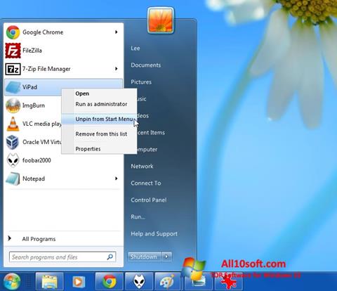 Capture d'écran ViStart pour Windows 10