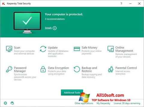 Capture d'écran Kaspersky Total Security pour Windows 10