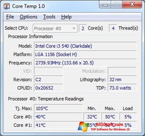 Capture d'écran Core Temp pour Windows 10
