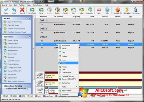 Capture d'écran MiniTool Partition Wizard pour Windows 10