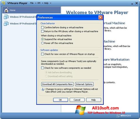 Capture d'écran VMware Player pour Windows 10