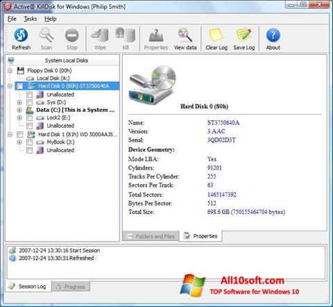 Capture d'écran Active KillDisk pour Windows 10