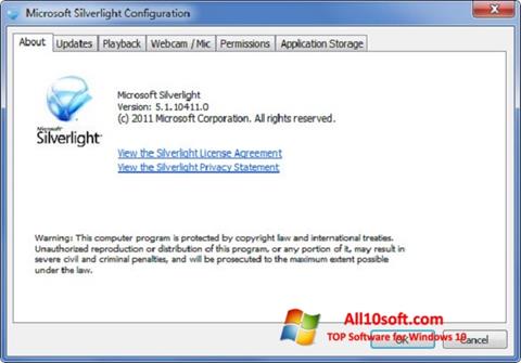 Capture d'écran Microsoft Silverlight pour Windows 10