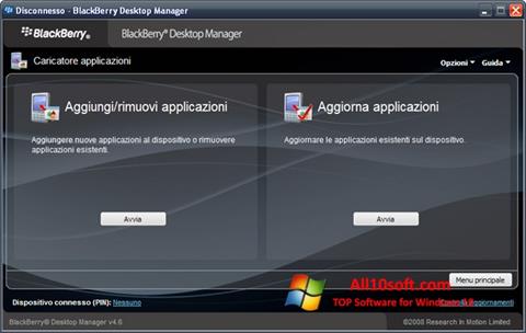 Capture d'écran BlackBerry Desktop Manager pour Windows 10