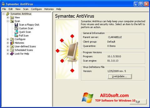 Capture d'écran Symantec Antivirus pour Windows 10