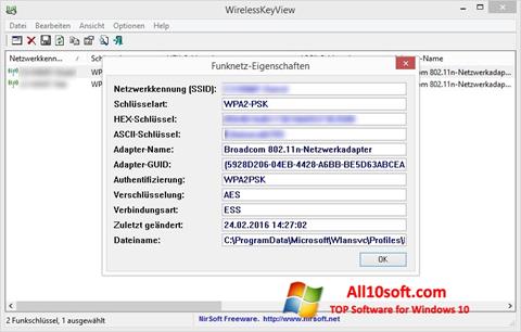 Capture d'écran WirelessKeyView pour Windows 10