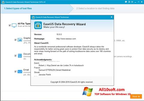 Capture d'écran EaseUS Data Recovery Wizard pour Windows 10