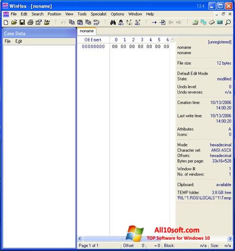 Capture d'écran WinHex pour Windows 10