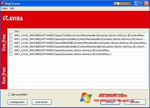 Capture d'écran Avira Registry Cleaner pour Windows 10