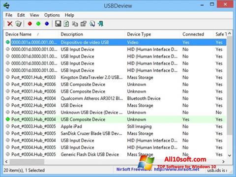 Capture d'écran USBDeview pour Windows 10