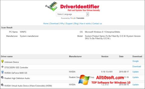 Capture d'écran Driver Identifier pour Windows 10