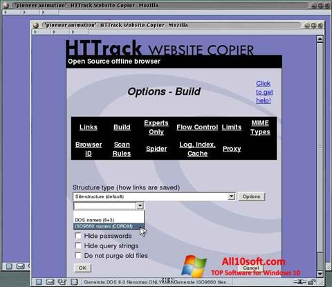 Capture d'écran HTTrack Website Copier pour Windows 10