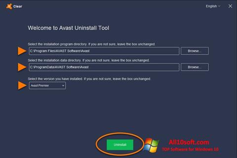 Capture d'écran Avast Uninstall Utility pour Windows 10