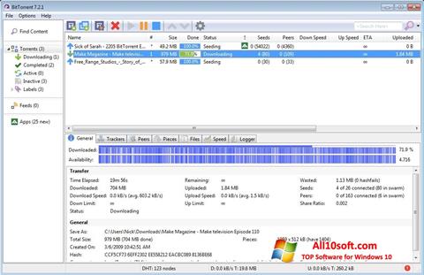 Capture d'écran BitTorrent pour Windows 10
