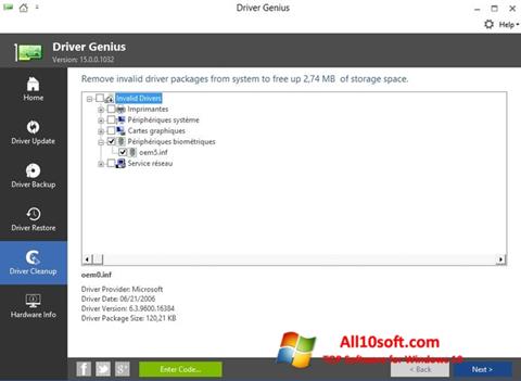 Capture d'écran Driver Genius pour Windows 10