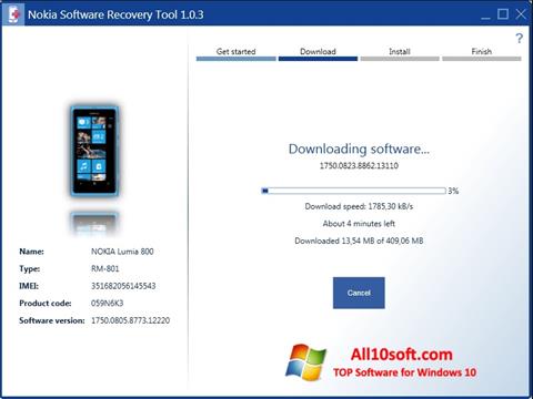 Capture d'écran Nokia Software Recovery Tool pour Windows 10