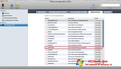 Capture d'écran iPhone Configuration Utility pour Windows 10