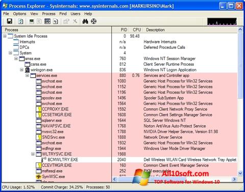 Capture d'écran Process Explorer pour Windows 10