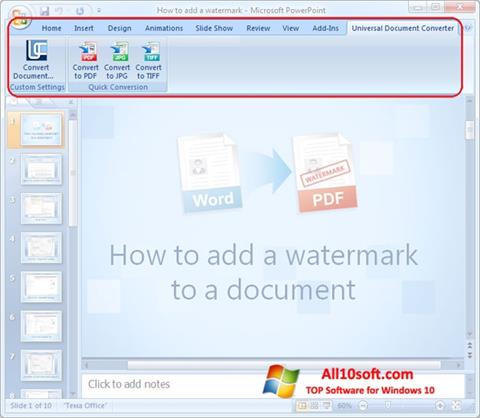 Capture d'écran Microsoft PowerPoint pour Windows 10