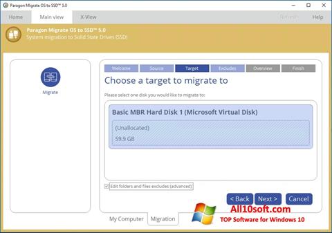 Capture d'écran Paragon Migrate OS to SSD pour Windows 10