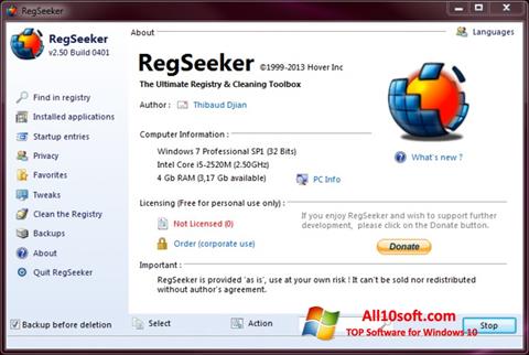Capture d'écran RegSeeker pour Windows 10