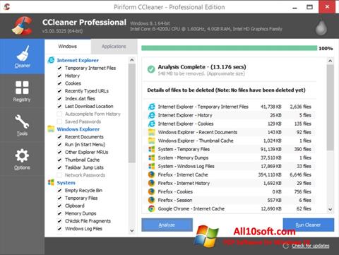 Capture d'écran CCleaner pour Windows 10