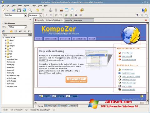 Capture d'écran KompoZer pour Windows 10