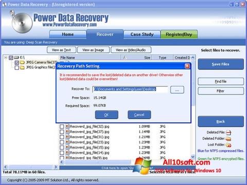 Capture d'écran Power Data Recovery pour Windows 10