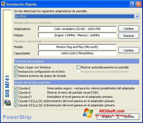 Capture d'écran PowerStrip pour Windows 10
