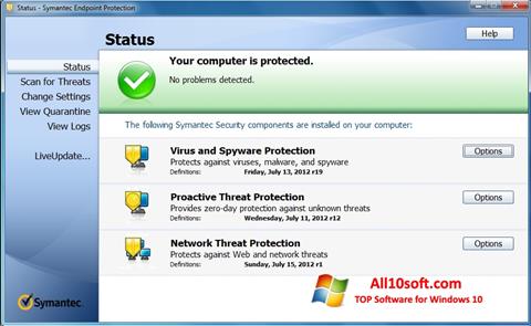 Capture d'écran Symantec Endpoint Protection pour Windows 10
