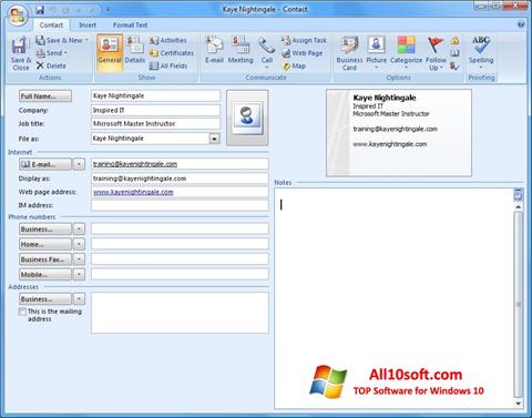 Capture d'écran Microsoft Outlook pour Windows 10