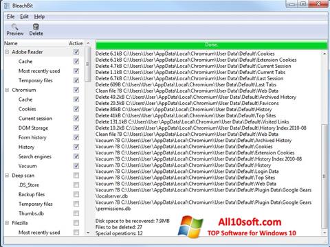 Capture d'écran BleachBit pour Windows 10