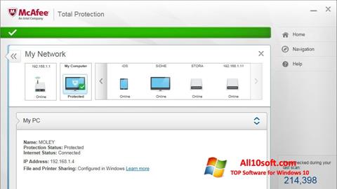 Capture d'écran McAfee Total Protection pour Windows 10