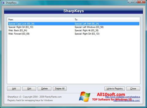 Capture d'écran SharpKeys pour Windows 10